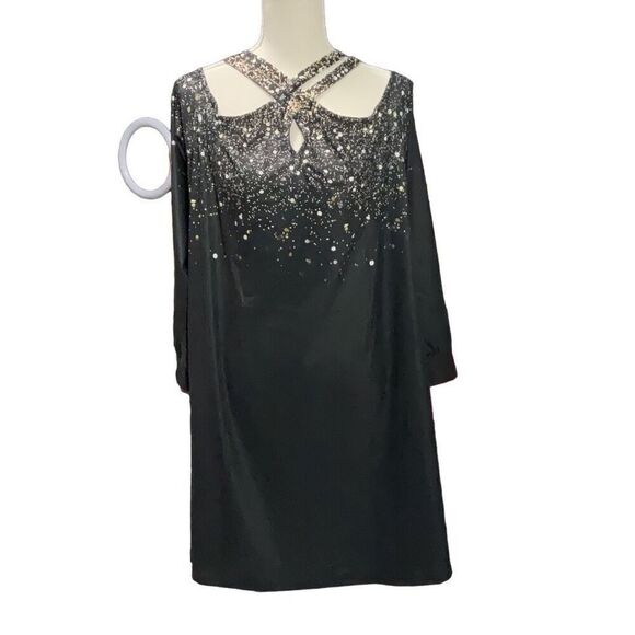 Unbranded Black Splatter Double Strap Cold Shoulder Knee length Dress Sz XXL - Picture 1 of 6